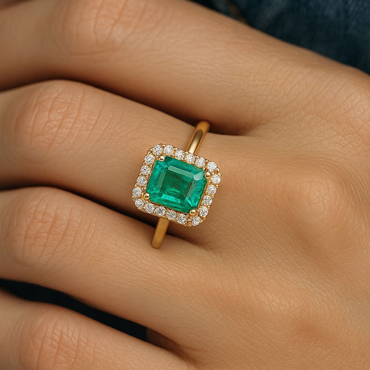 AAA Kagem Sambischer Smaragd, Weißer Diamant Ring, AGI zertifiziert und geprüft, 417 Gelbgold (Größe 18.00) (7-8 Werktage Lieferzeit) ca. 1.70 ct