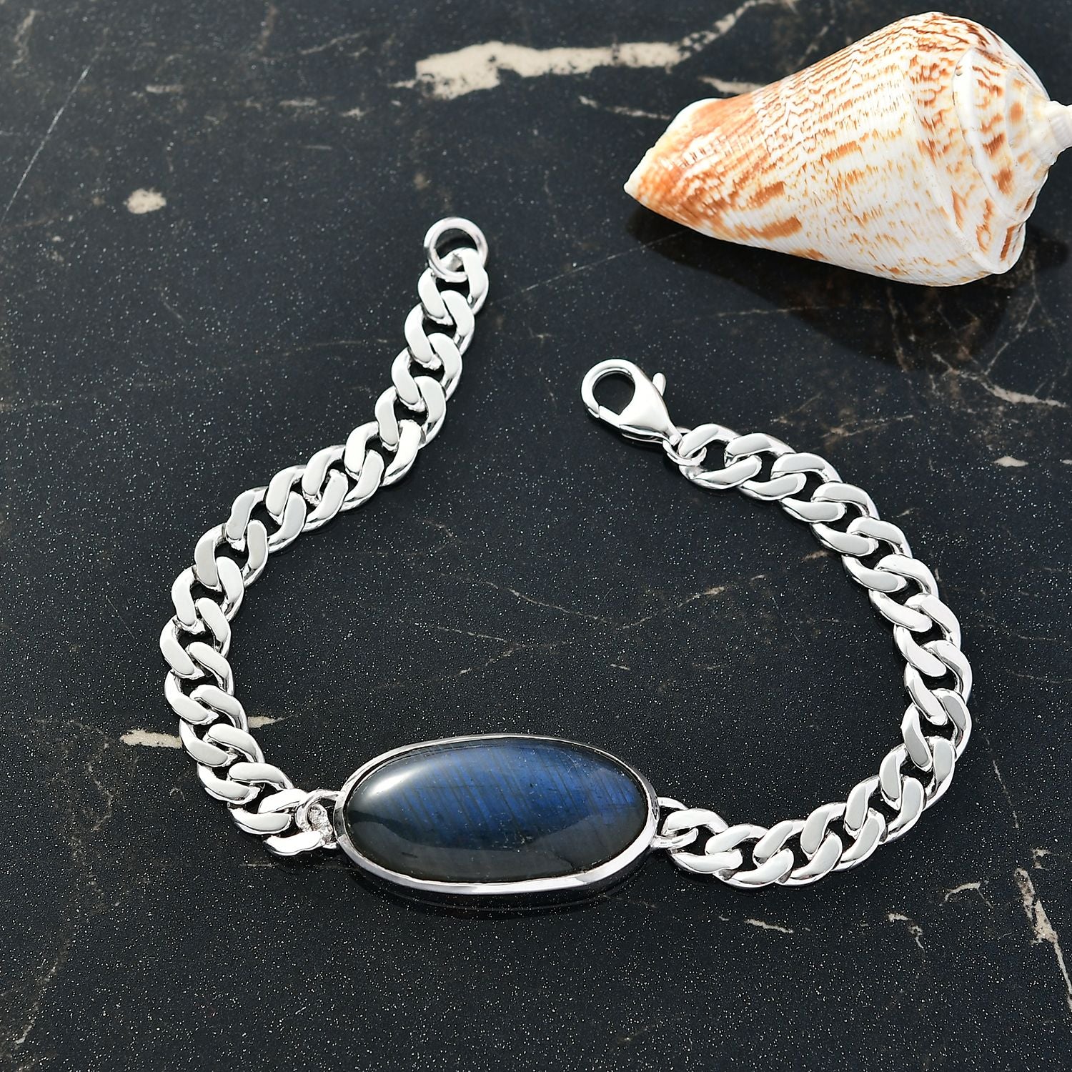 D'Joy AAA Labradorit Armband ca. 20 cm 925 Silber rhodiniert ca. 25.32 ct