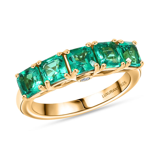 LUXURIANT - AAA Lab Grown Kolumbianischer Smaragd, Lab Grown Diamant Ring 925 Silber rhodiniert (Größe 17.00) ca. 1.60 ct