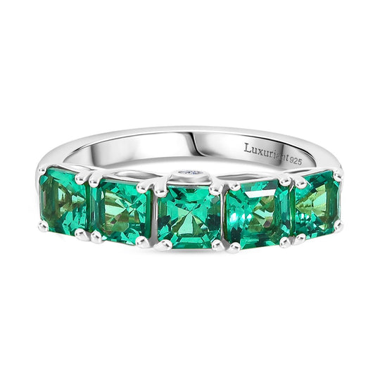 LUXURIANT - AAA Lab Grown Kolumbianischer Smaragd, Lab Grown Diamant Ring 925 Silber rhodiniert (Größe 17.00) ca. 1.60 ct