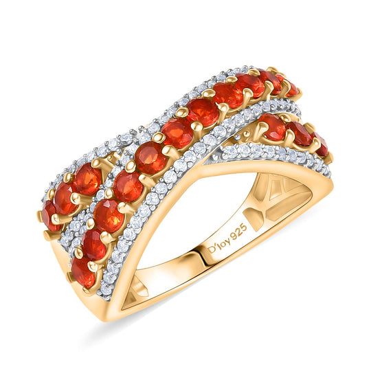 D'Joy AAA Blaze Feueropal, Weißer Zirkon Ring 925 Silber 750 Gelbgold Vermeil (Größe 18.00) ca. 1.55 ct