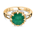 D'Joy Smaragd-Quarz Triplette, Weißer Zirkon Ring 925 Silber 750 Gelb Vergoldet (Größe 16.00) ca. 4,03 ct