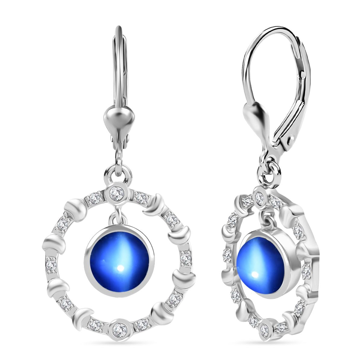 D'Joy Aurora Mondstein, Weißer Zirkon Ohrringe 925 Silber rhodiniert ca. 2.13 ct