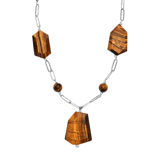 Tigerauge Halskette ca. 50 cm Edelstahl ca. 240,00 ct.