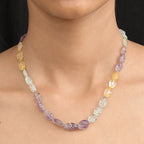Aquamarin, Afrikanischer Amethyst, Citrin Halskette ca. 45 cm mit 5 cm extender, 925 Silber 750 Gelbgold Vermeil ca. 130.00 ct