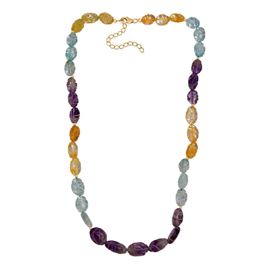 Aquamarin, Afrikanischer Amethyst, Citrin Halskette ca. 45 cm mit 5 cm extender, 925 Silber 750 Gelbgold Vermeil ca. 130.00 ct