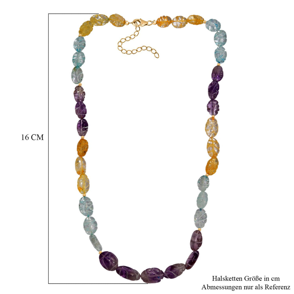 Aquamarin, Afrikanischer Amethyst, Citrin Halskette ca. 45 cm mit 5 cm extender, 925 Silber 750 Gelbgold Vermeil ca. 130.00 ct
