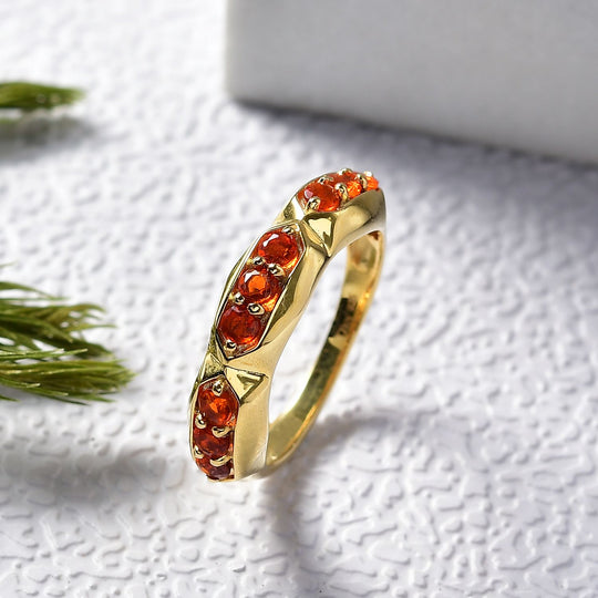 D'Joy AAA Blaze Feueropal Ring 925 Silber 750 Gelb Vergoldet (Größe 20.00) ca. 0,42 ct