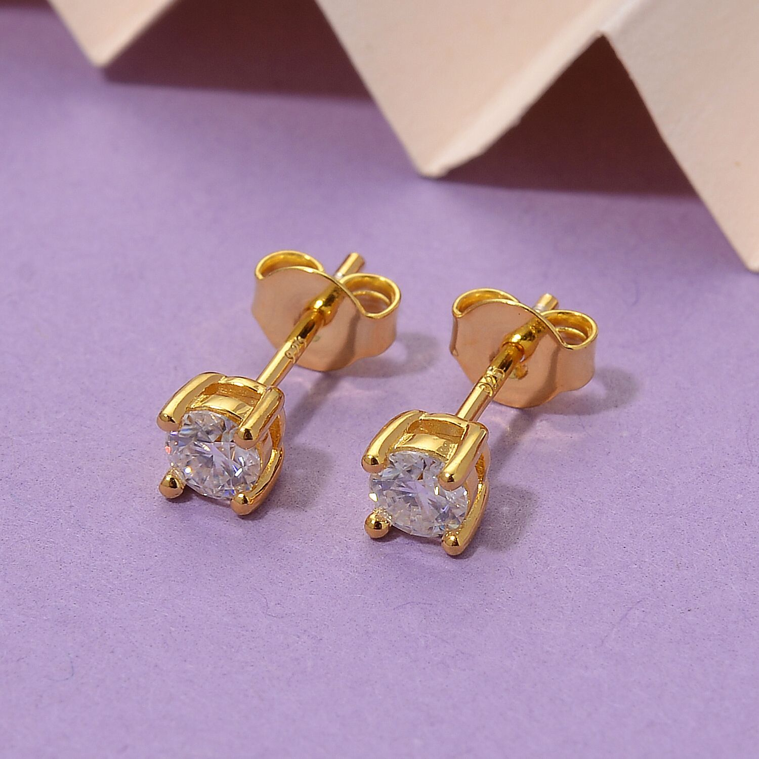 RADIANTA GRA zertifiziert Moissanit (D-VVS) Ohrringe 925 Silber vergoldet ca. 0.48 ct