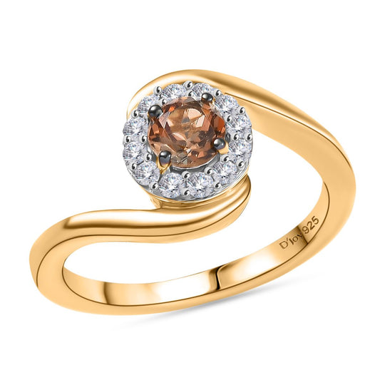 D'Joy AA Andalusit, Weißer Zirkon Ring 925 Silber 750 Gelb Vergoldet (Größe 19.00) ca. 0,68 ct