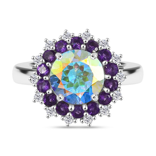D'Joy Merkur mystischer Topas, Afrikanischer Amethyst Ring 925 Silber Rhodiniert (Größe 16.00) ca. 5,89 ct