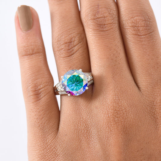 D'Joy Merkur mystischer Topas, Weißer Zirkon Ring 925 Silber rhodiniert (Größe 21.00) ca. 7,70 ct