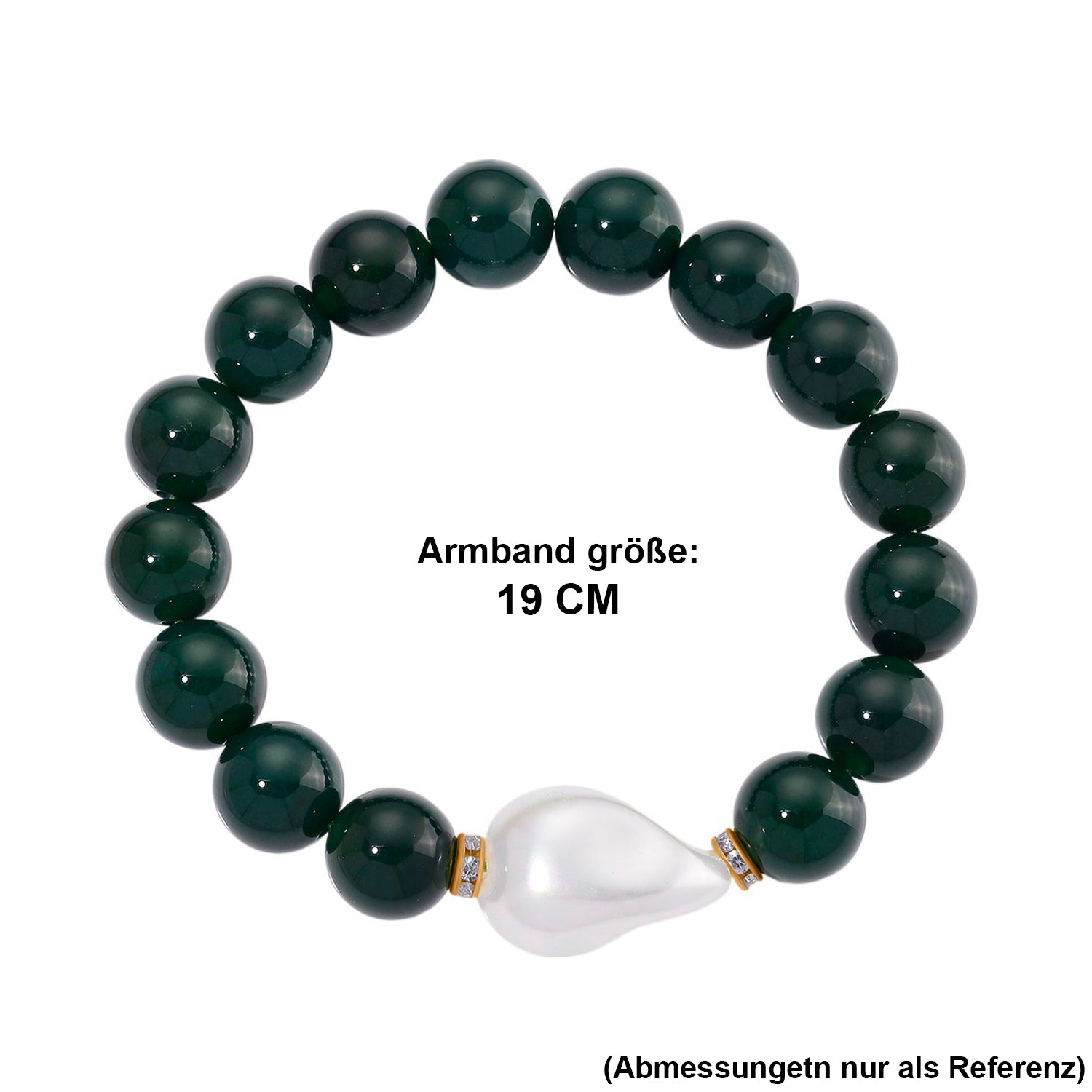 Verde Onyx, Weiße Muschelkernperle, Weißer Zirkonia Armband ca. Flexibles cm Standard gelb vergoldet