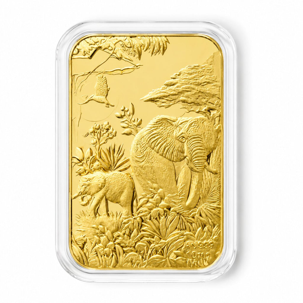 EXKLUSIVES GESCHENK - 999er Goldfolie mit Elefantenfamilie 10mg