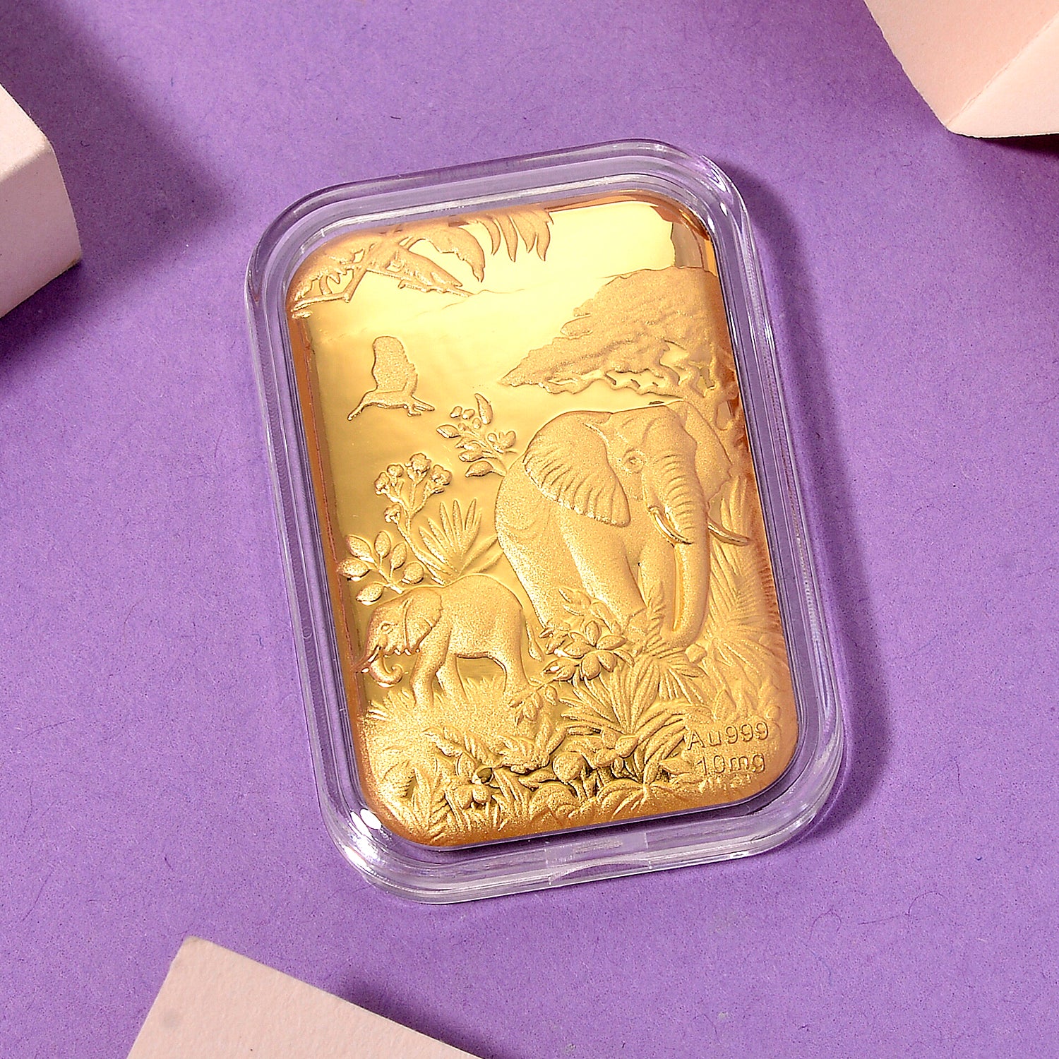 EXKLUSIVES GESCHENK - 999er Goldfolie mit Elefantenfamilie 10mg