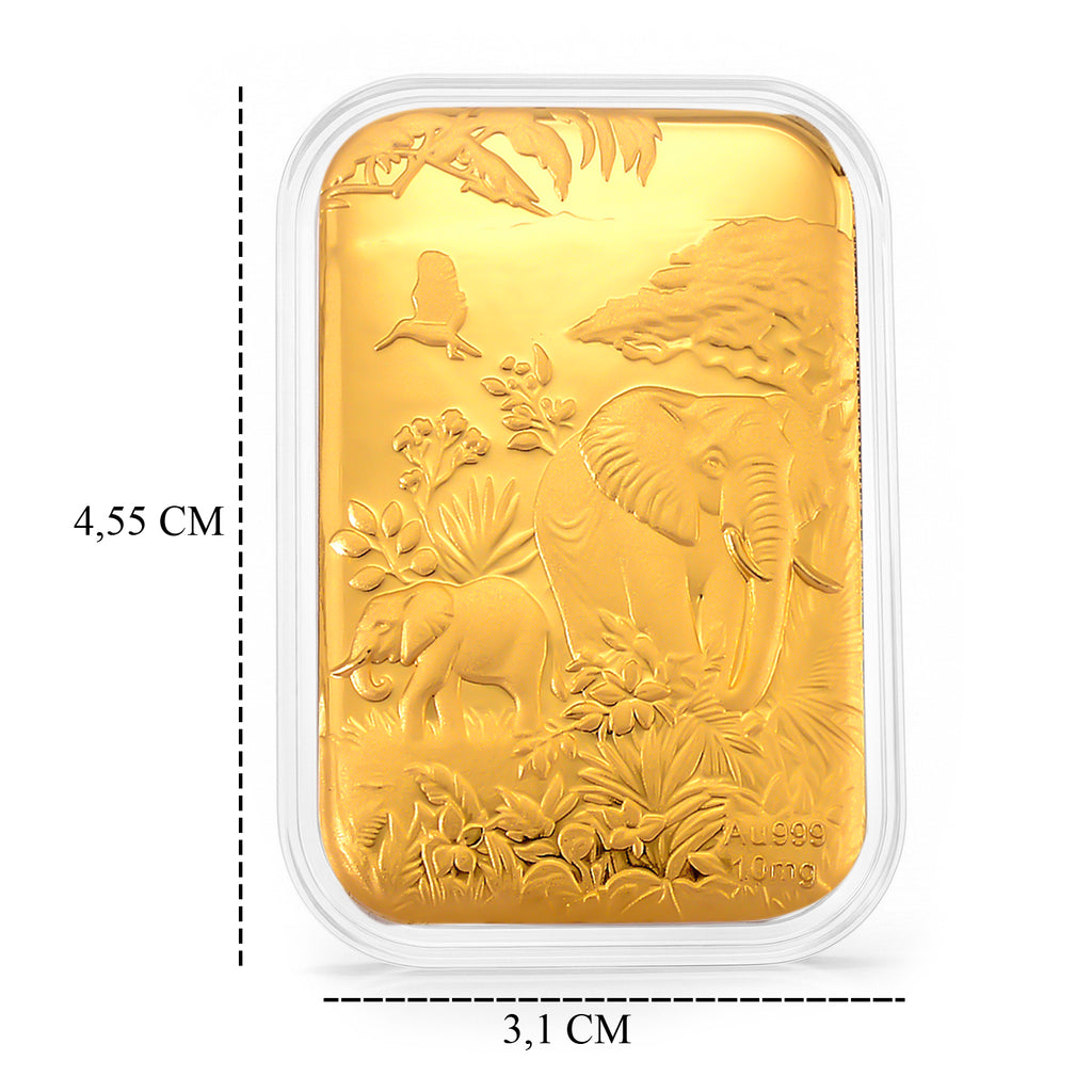 EXKLUSIVES GESCHENK - 999er Goldfolie mit Elefantenfamilie 10mg