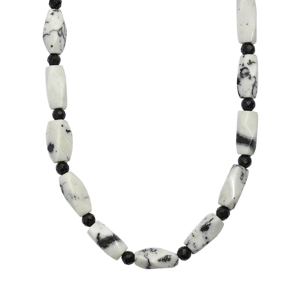 Weißer Türkis-Jaspis, Schwarzer Spinell Halskette ca. 50 cm Nickelfreies Messing platiniert ca. 200.00 ct