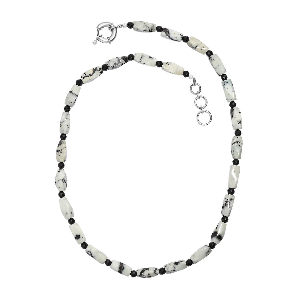Weißer Türkis-Jaspis, Schwarzer Spinell Halskette ca. 50 cm Nickelfreies Messing platiniert ca. 200.00 ct