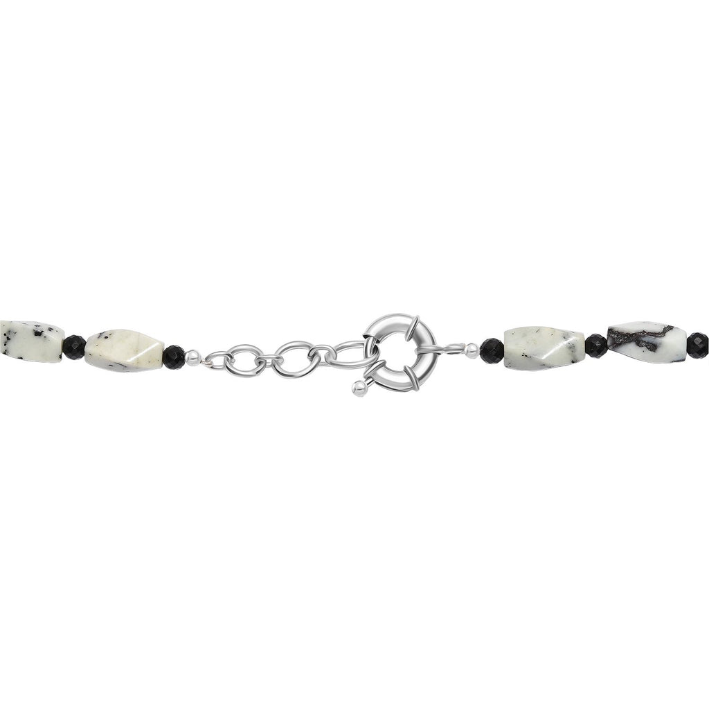 Weißer Türkis-Jaspis, Schwarzer Spinell Halskette ca. 50 cm Nickelfreies Messing platiniert ca. 200.00 ct