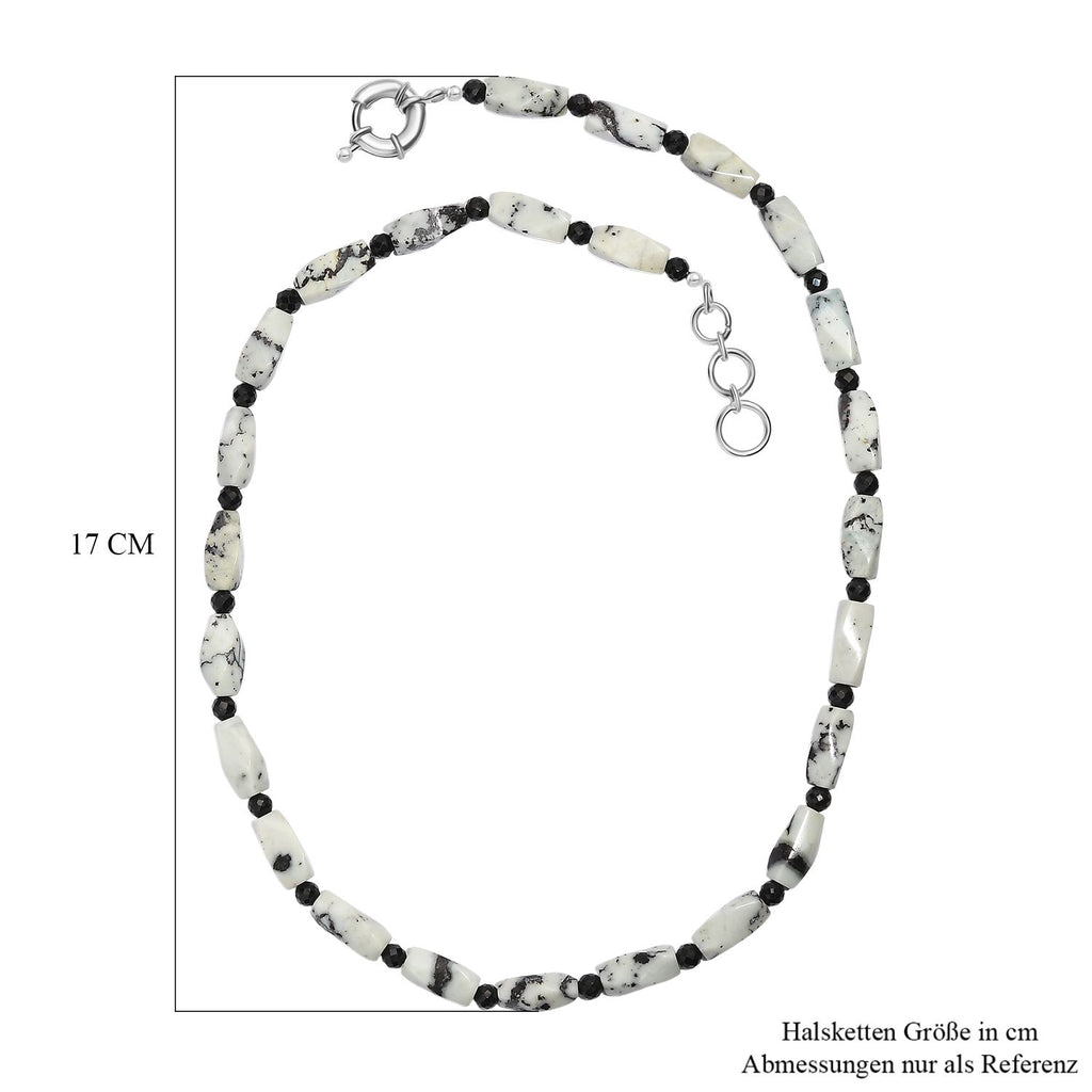 Weißer Türkis-Jaspis, Schwarzer Spinell Halskette ca. 50 cm Nickelfreies Messing platiniert ca. 200.00 ct