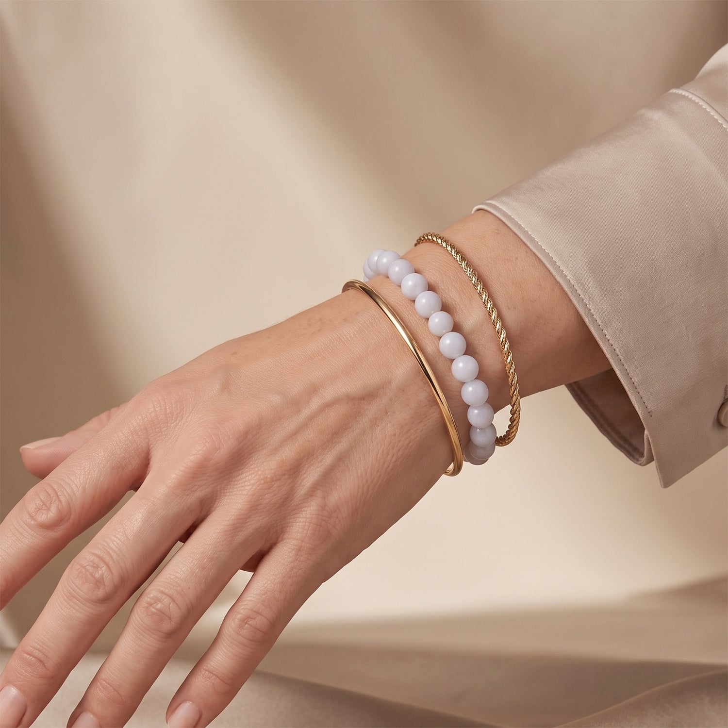D'Joy natürliches weißes Jade flexibles Armband, 925 Silber rhodiniert - 90 ct.