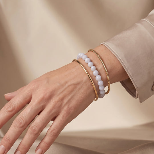 D'Joy natürliches weißes Jade flexibles Armband, 925 Silber rhodiniert - 90 ct.