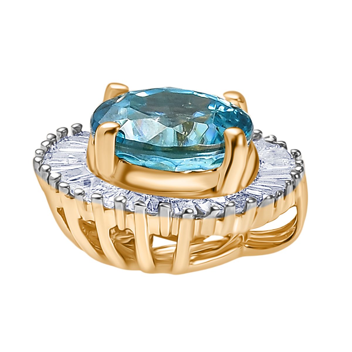 AAA Blauer Zirkon, Weißer Diamant Anhänger 585 Gold ca. 1,59 ct.
