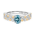 D'Joy AA Blauer Zirkon, Weißer Zirkon Ring 925 Silber platiniert und vergoldet (Größe 19.00) ca. 1,55 ct