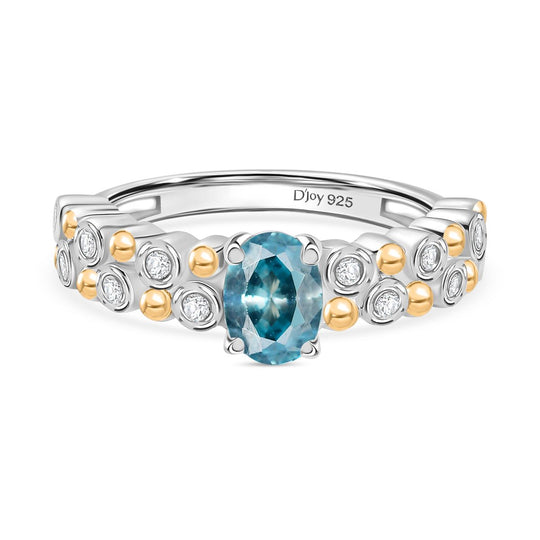 D'Joy AA Blauer Zirkon, Weißer Zirkon Ring 925 Silber platiniert und vergoldet (Größe 17.00) ca. 1,55 ct