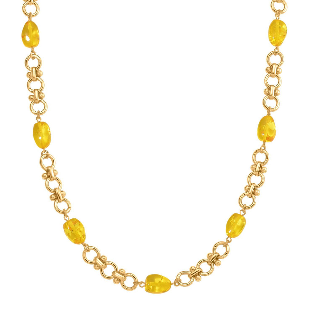 Simulierte Gelbe Bernstein Halskette, ca. 50 cm + 5 cm Extender, goldfarben