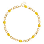 Simulierte Gelbe Bernstein Halskette, ca. 50 cm + 5 cm Extender, goldfarben