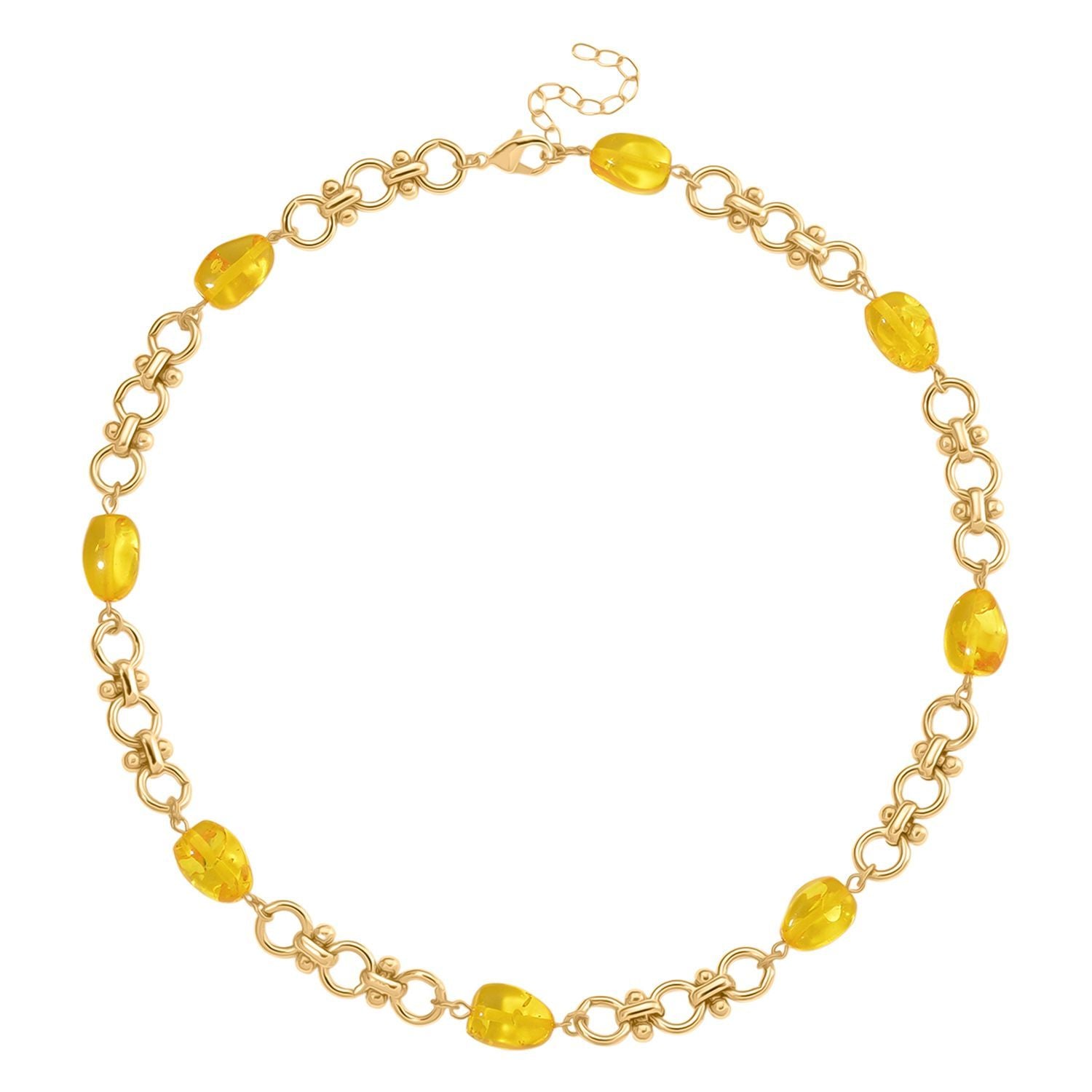 Simulierte Gelbe Bernstein Halskette, ca. 50 cm + 5 cm Extender, goldfarben