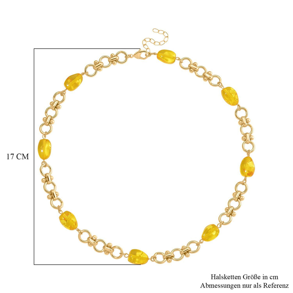 Simulierte Gelbe Bernstein Halskette, ca. 50 cm + 5 cm Extender, goldfarben
