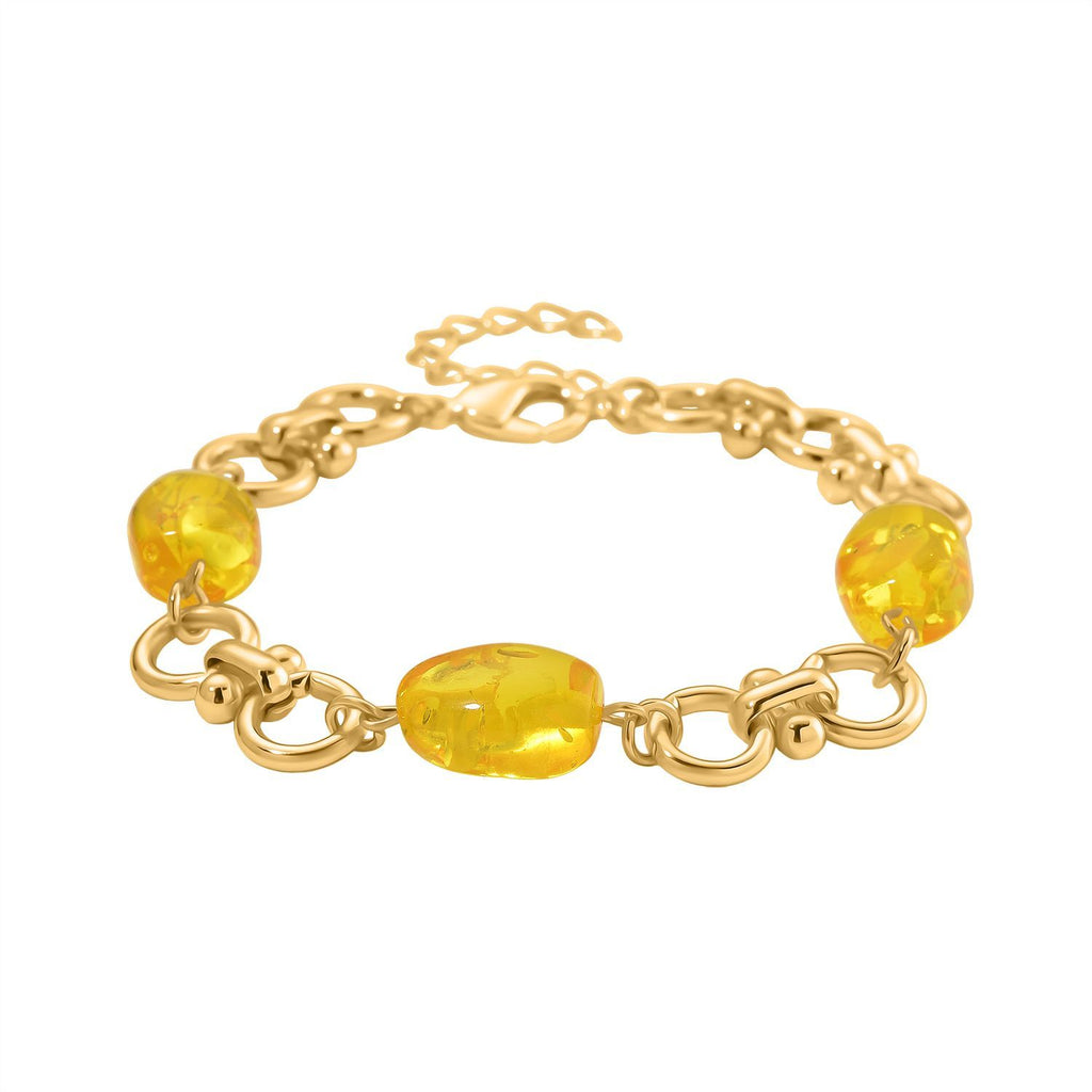 Simulierter Gelber Bernstein Armband ca. 19 cm mit 5 cm extender, goldfarben