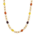 Simulierte Mehrfarbige Bernstein Halskette ca. 50 cm + 5 cm Extender, goldfarben