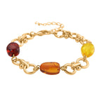 Simuliertes Mehrfarbiges Bernstein Armband ca. 19 cm + 5 cm Extender, goldfarben