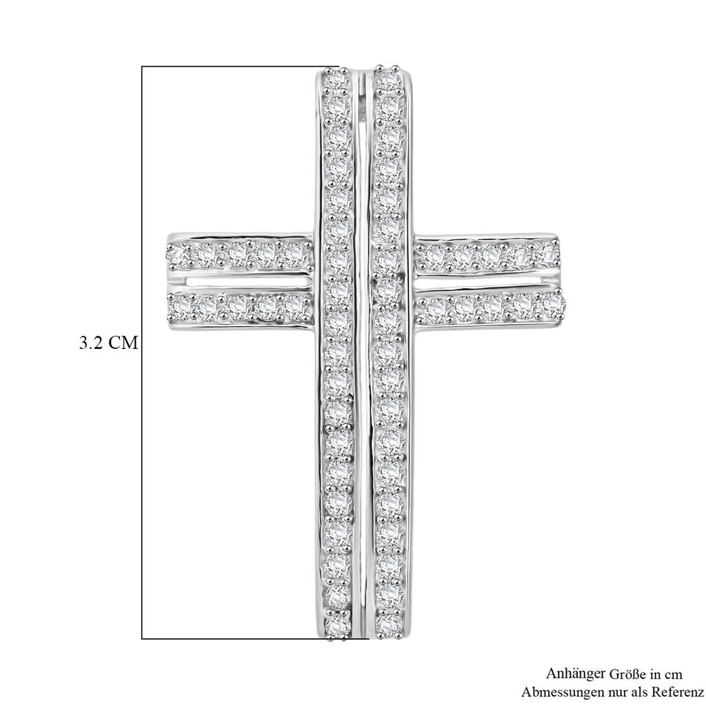 Lustro Stella Weißer Zirkonia Kreuz Anhänger 925 Silber rhodiniert