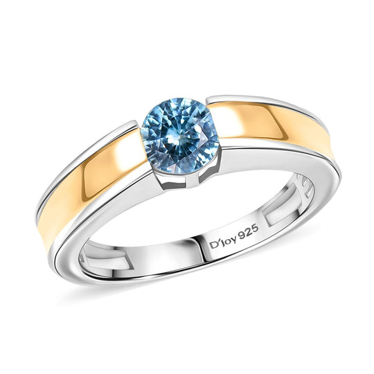 D'Joy AA Blauer Zirkon Ring 925 Silber platiniert und vergoldet (Größe 19.00) ca. 1,11 ct