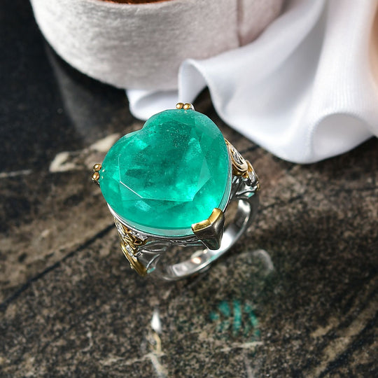 D'Joy Smaragd-Quarz Triplette Ring 925 Silber Rhodiniert und 750 Gelbgold Vermeil (Größe 18.00) ca. 35,83 ct
