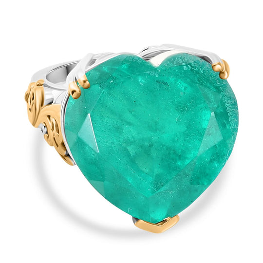 D'Joy Smaragd-Quarz Triplette Ring 925 Silber Rhodiniert und 750 Gelbgold Vermeil (Größe 18.00) ca. 35,83 ct