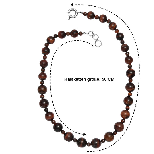 EVER TRUE Rotes Tigerauge Halskette ca. 50 cm Nickelfreies Messing Platiniert ca. 470.00 ct