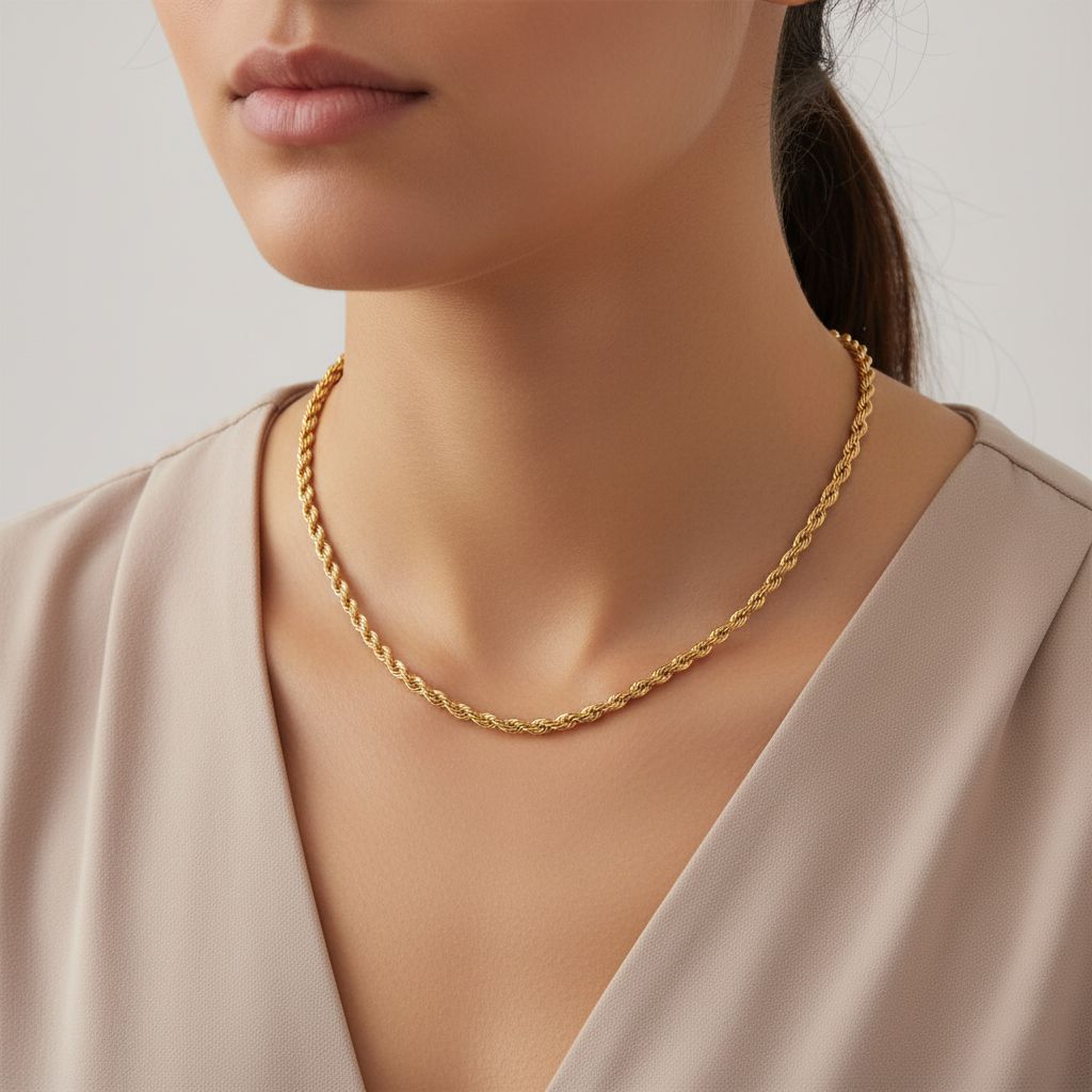 Kordelkette, 316L Edelstahl, ca. 50 cm, Goldfarben
