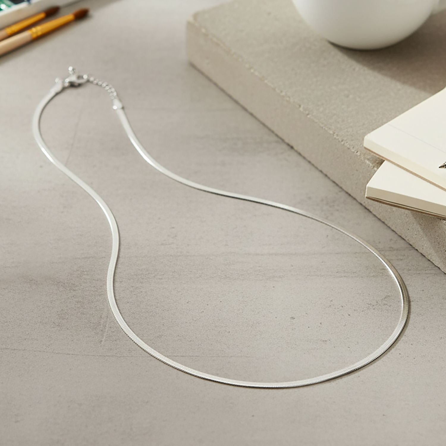 Designer-inspiriert Fischgrät Halskette ca. 50 cm, 316L Edelstahl ca. 7,10g, Silberfarben