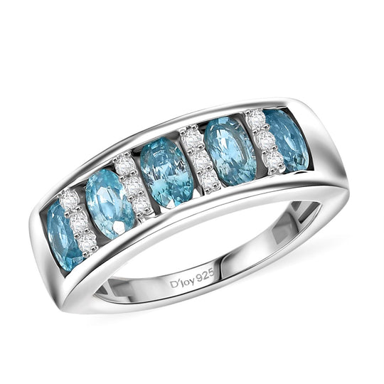 D'Joy AA Blauer Zirkon, Weißer Zirkon Ring 925 Silber rhodiniert (Größe 18.00) ca. 2,06 ct