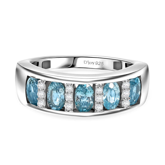 D'Joy AA Blauer Zirkon, Weißer Zirkon Ring 925 Silber rhodiniert (Größe 18.00) ca. 2,06 ct