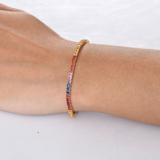 AAA Mehrfarbig Saphir Armband ca. 19 cm 585 Gold ca. 8,26 ct.