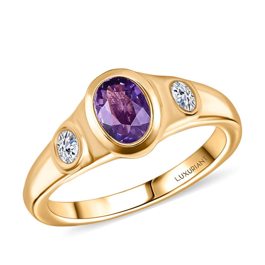 AAA Natürlicher Farbwechsel Saphir, Lab Grown Diamant Ring 925 Silber 750 Gelbgold Vermeil (Größe 20.00) ca. 1,09 ct