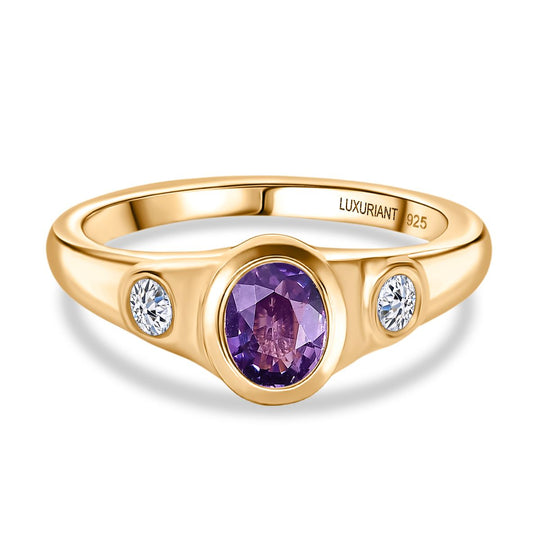 AAA Natürlicher Farbwechsel Saphir, Lab Grown Diamant Ring 925 Silber 750 Gelbgold Vermeil (Größe 20.00) ca. 1,09 ct