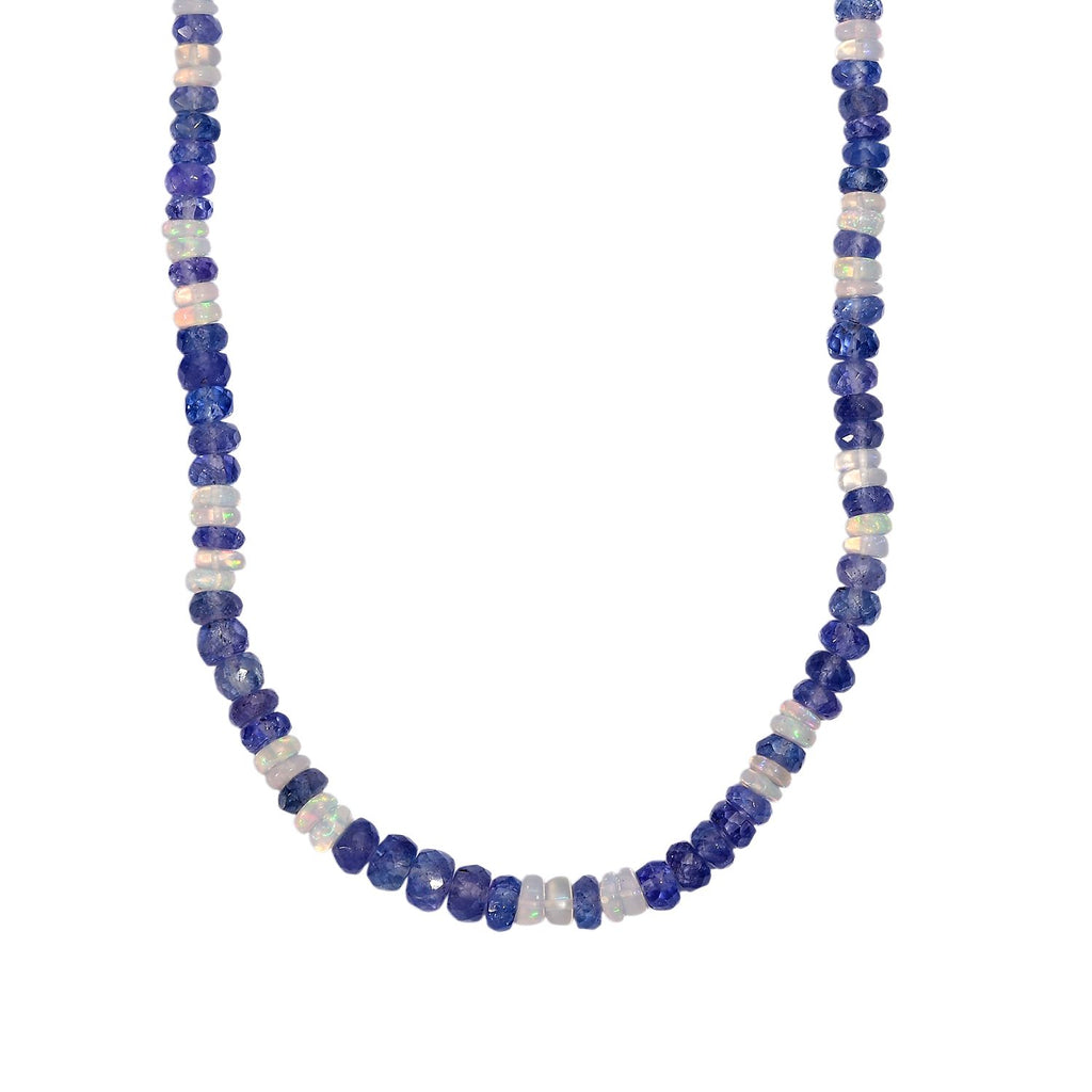 D'Joy Tansanit, Natürlicher, äthiopischer Welo Opal Halskette ca. 45 cm 925 Silber rhodiniert ca. 55,00 ct.