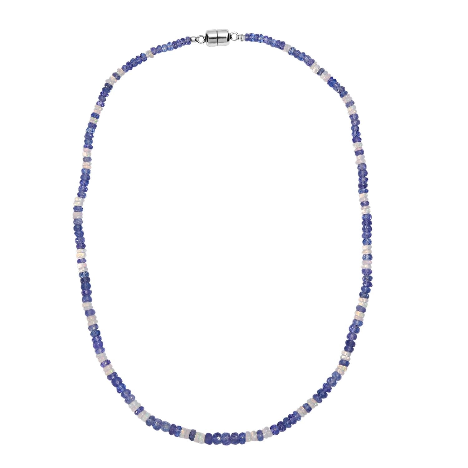 D'Joy Tansanit, Natürlicher, äthiopischer Welo Opal Halskette ca. 45 cm 925 Silber rhodiniert ca. 55,00 ct.